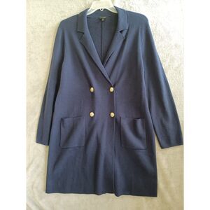 Talbots Lg Coatigan Duster Sweater Double Breasted Navy Gold Buttons Office Prep